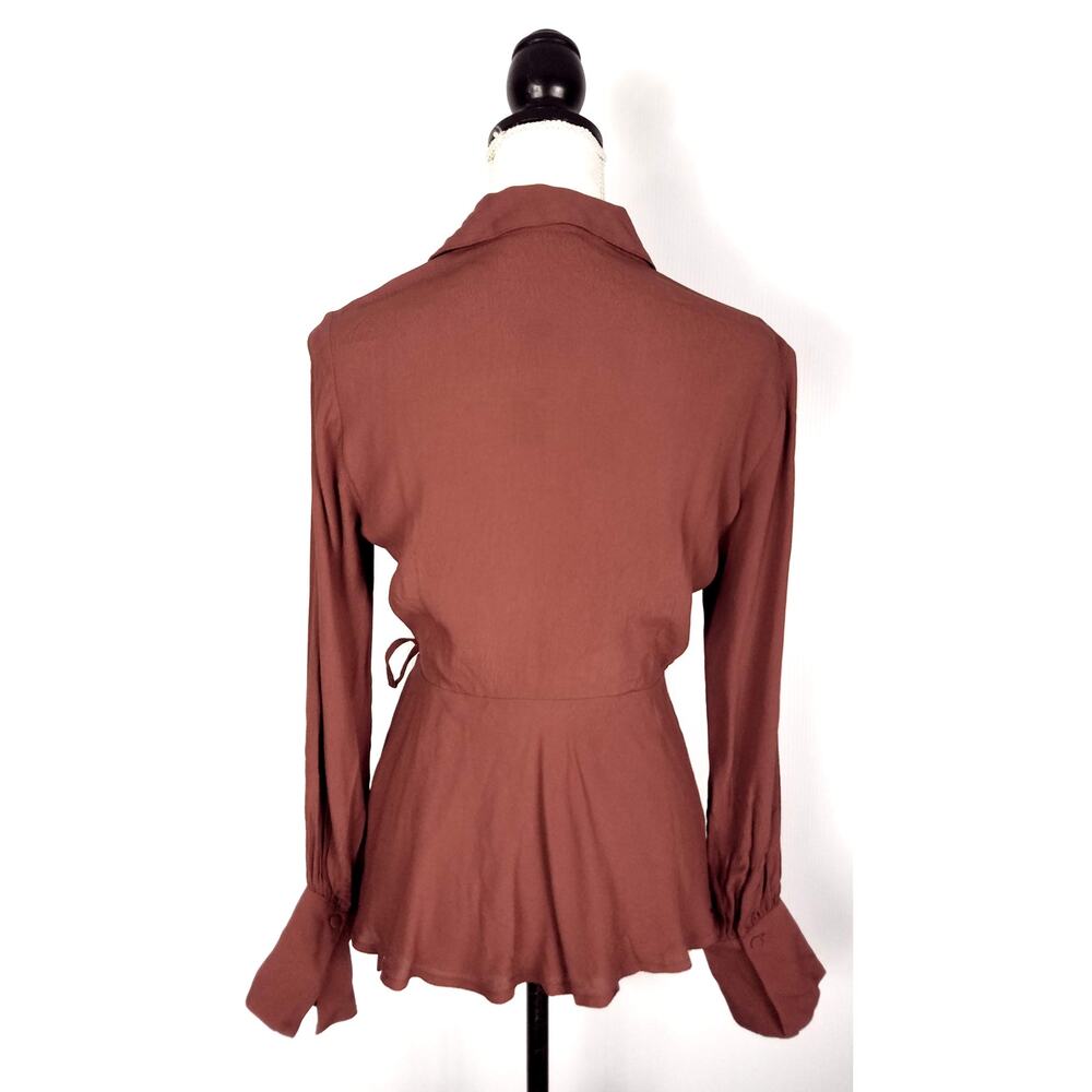 NEW NWT J.Crew Drapey Crepe Long Sleeve Wrap Top Clay Tile Size 4 - Picture 4 of 5
